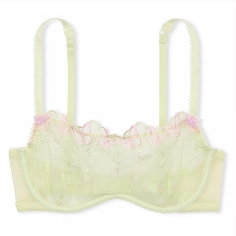 NEW PINK VICTORIA’S SECRET WINK SCOOP BRA BALCONETTE LACE BUTTERFLIES UNDERWIRE